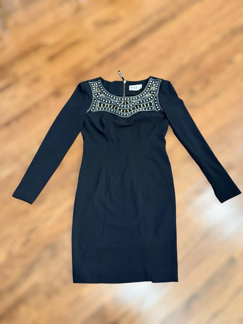ALICE by Temperley Black Embellished Long Sleeve Mini Dress UK 8 US 4